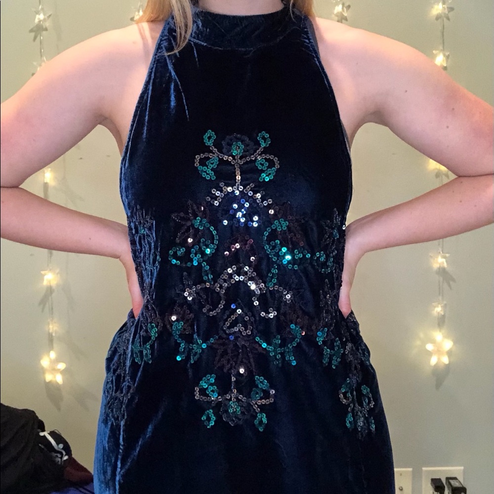 Free people blue velvet sequined dress